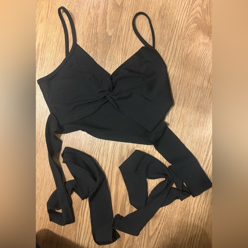 Black Knotted Women's Top With Tie Wrap